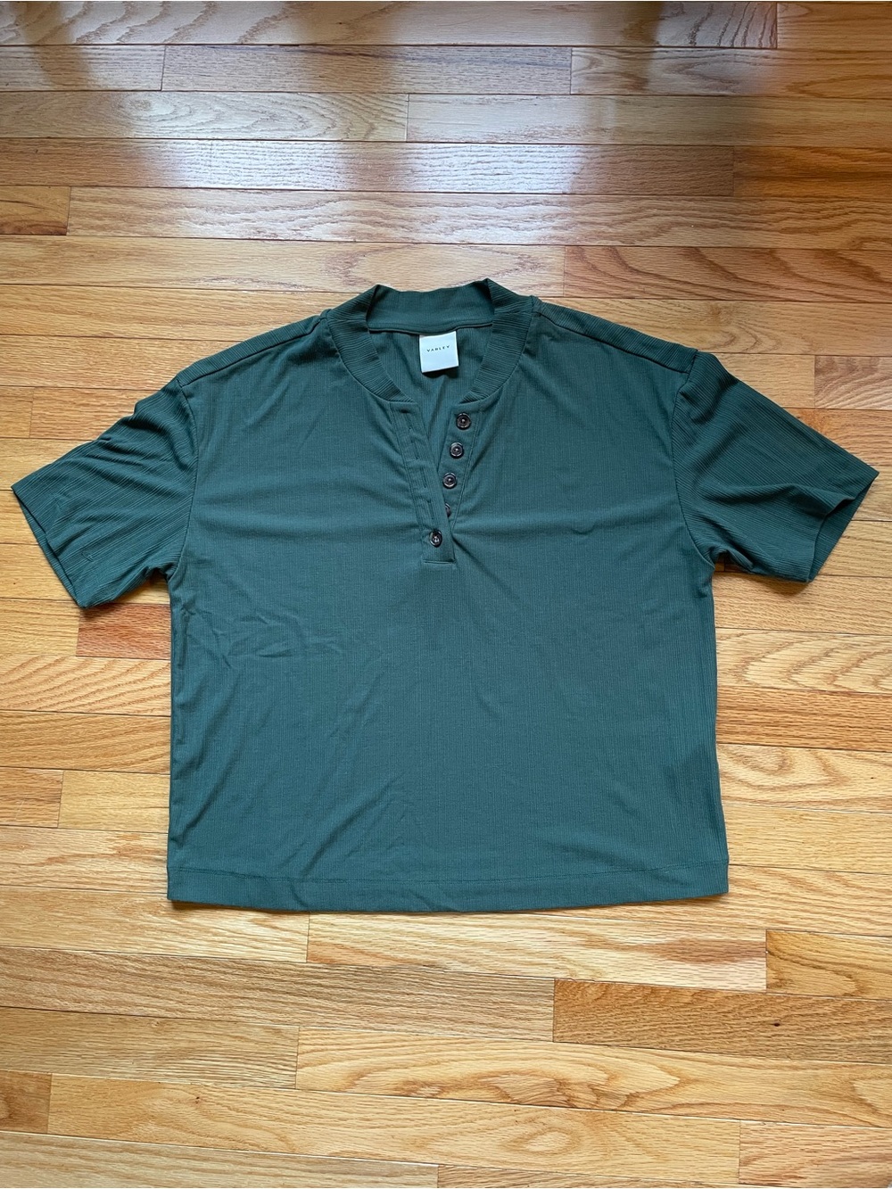 Varley Kasey Mock Placket Rib Tee in Forest Green Short-Sleeve Henley Top